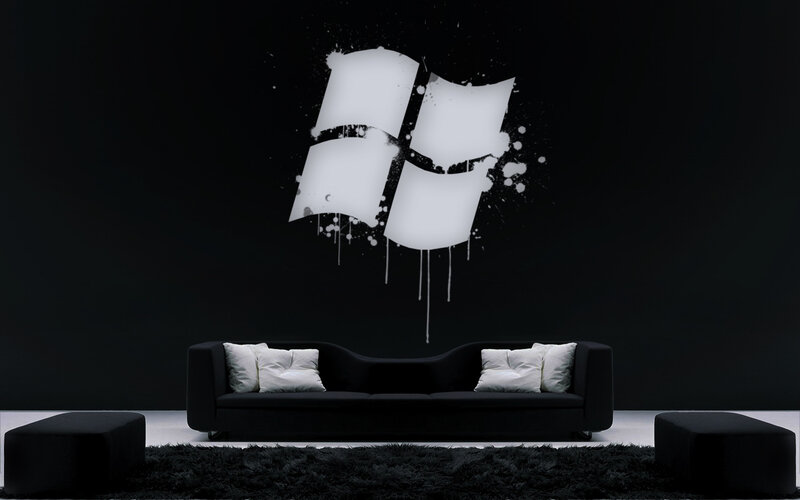black living room with windows logo