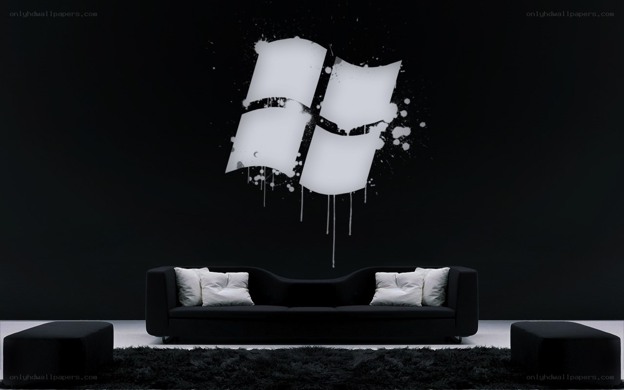 black living room with windows logo