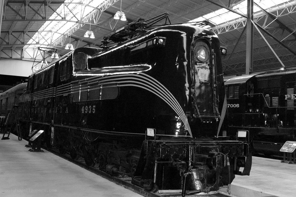 Black locomotive in museum