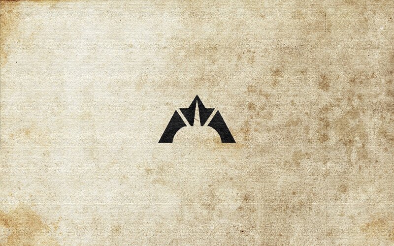 black logo on aged paper