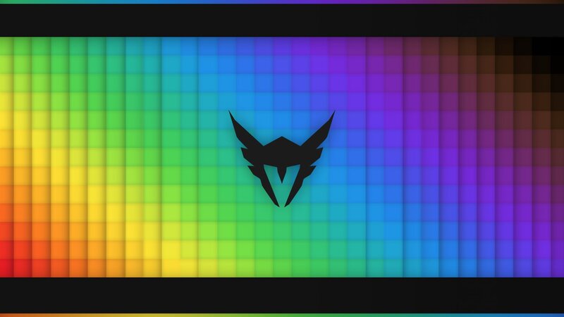 Black Logo on Rainbow Grid