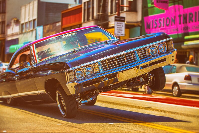 Black Lowrider Car — Blue
