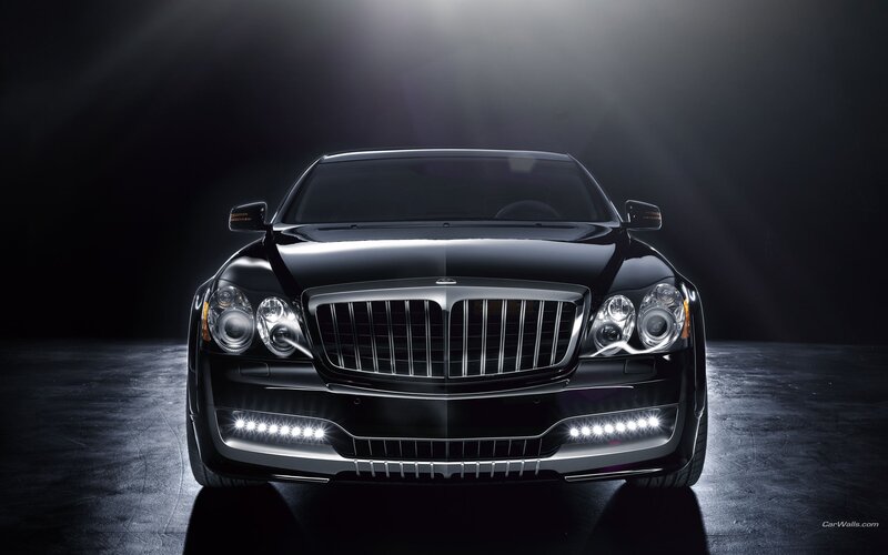 Black Luxury Car — Dramatic, Photograph, Headlights, Grille, Spotlight
