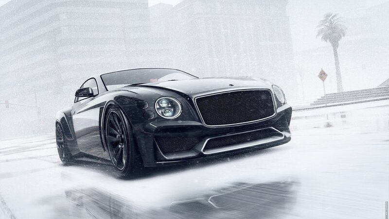 Black Luxury Car — Dramatic, Winter