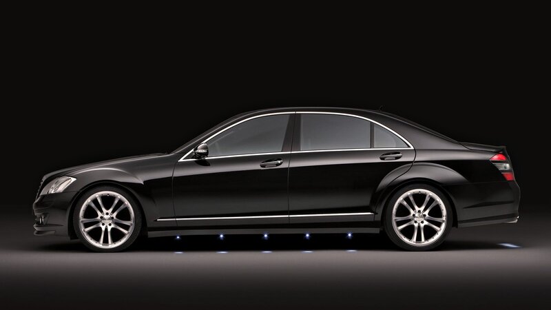 Black Luxury Sedan — Dramatic, Lights