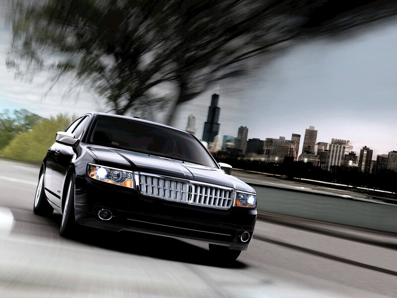 Black Luxury Sedan — Dynamic, Afternoon, Photograph, City Skyline