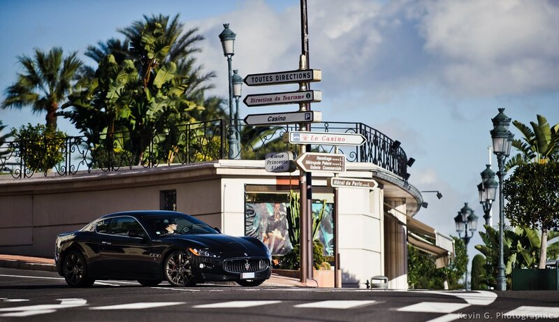 Black Maserati at Monaco intersection