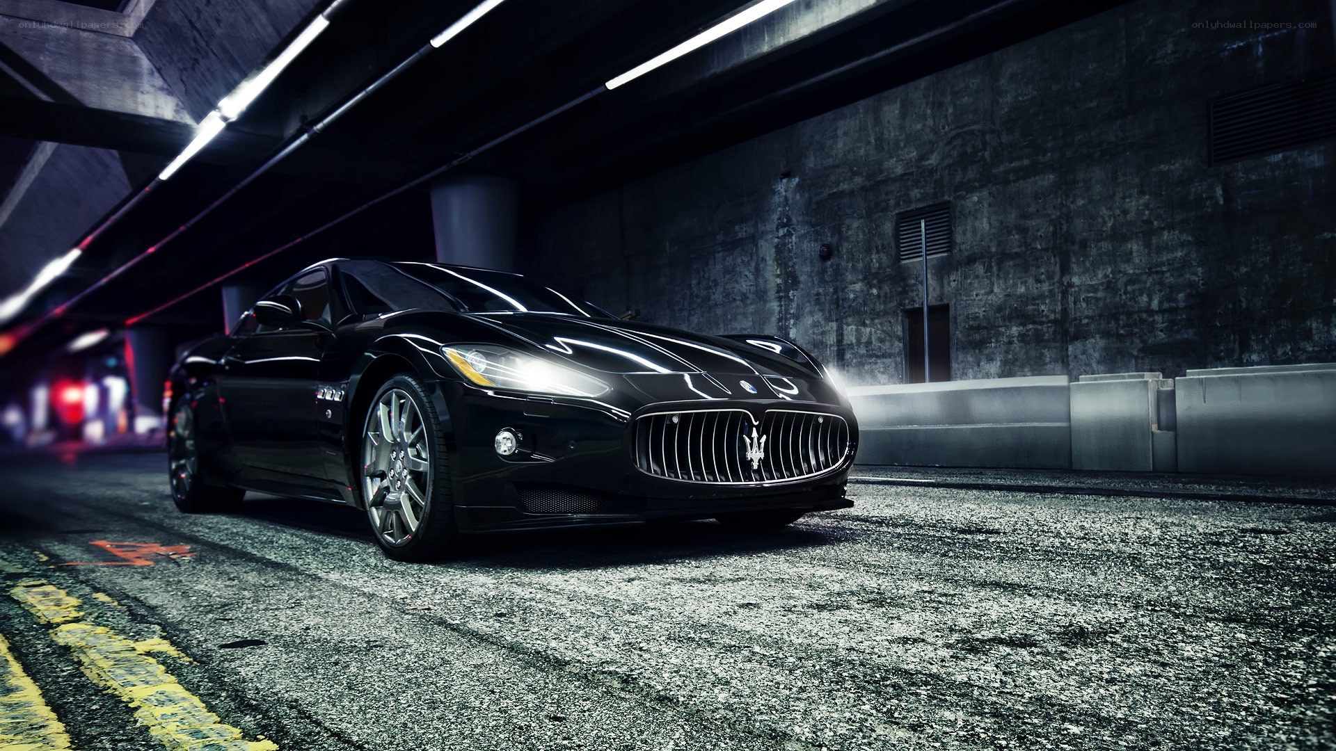 Black Maserati in tunnel