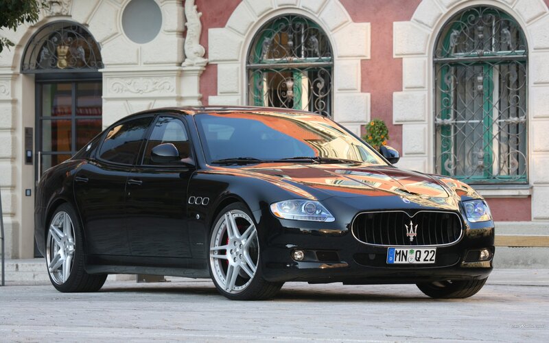 Black Maserati Sedan — Calm, Afternoon, Photograph, Building, Windows, Car