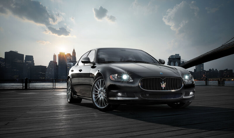 Black Maserati Sedan — Dramatic, Sunset