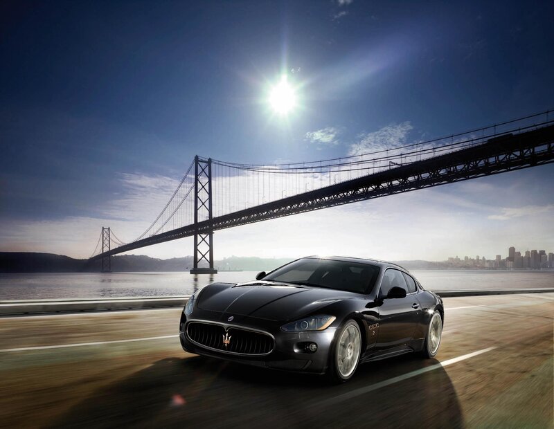 Black Maserati Sports Car — Dramatic, Afternoon, Photograph, Bridge