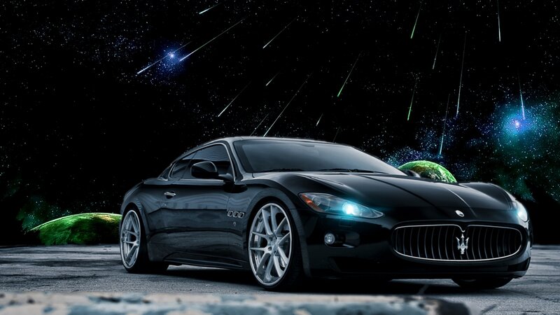 Black Maserati Sports Car — Dramatic, Night, Digital Art