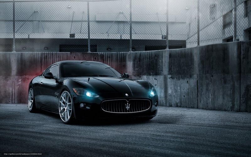 Black Maserati Sports Car — Dramatic, Night, Photograph, Concrete Wall