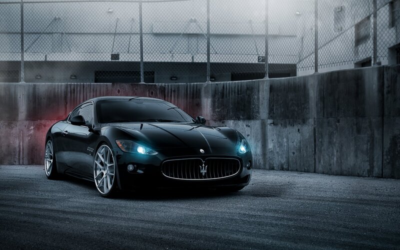 Black Maserati Sports Car — Dramatic, Night