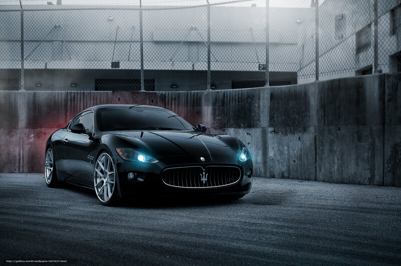 Black Maserati Sports Car — Dramatic, Photograph, Concrete Wall
