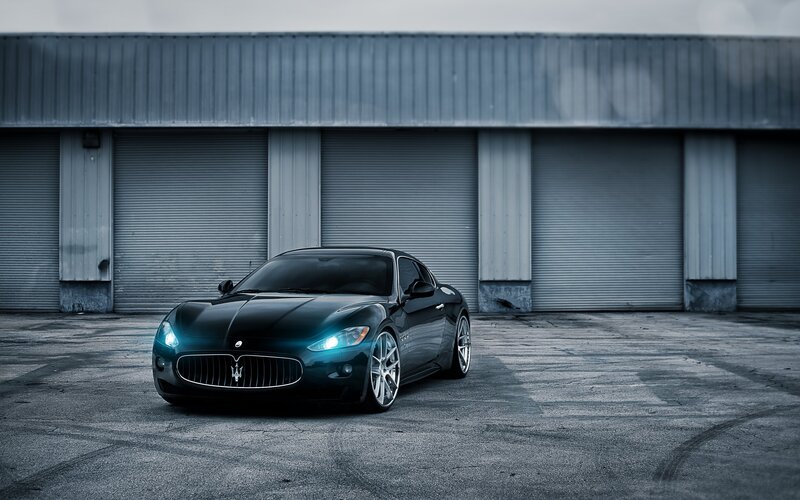 Black Maserati Sports Car — Headlights