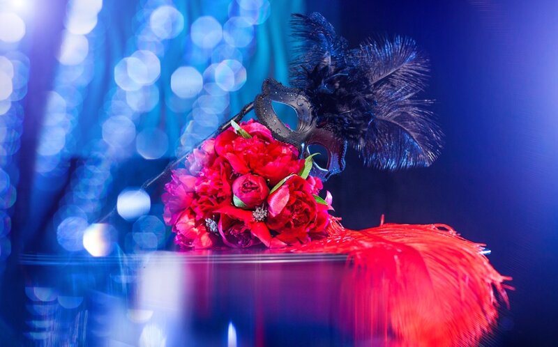 Black Mask with Red Flowers