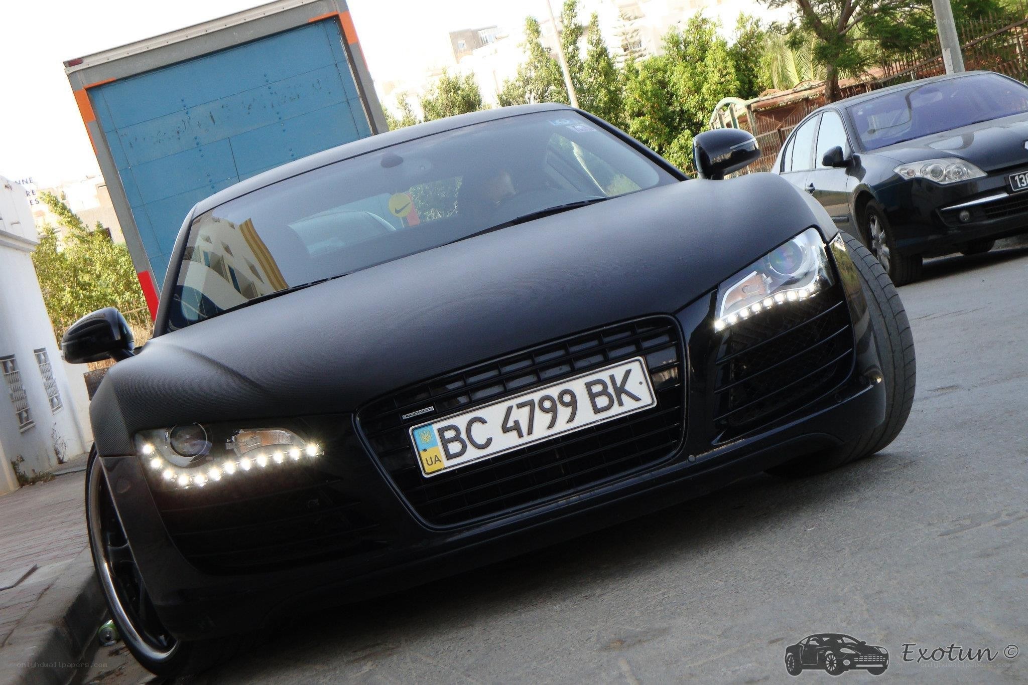 Black matte Audi R8 parked