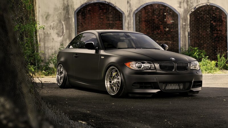 Black Matte BMW Coupe — Dramatic, Afternoon, Photograph, Car, Building