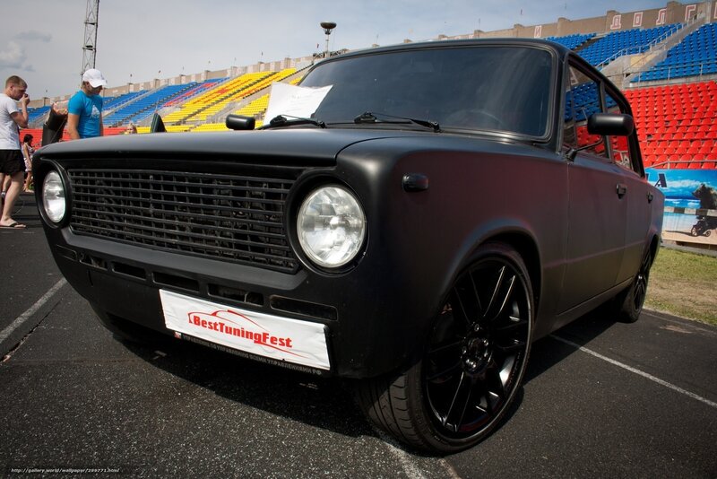 Black matte Lada at tuning festival