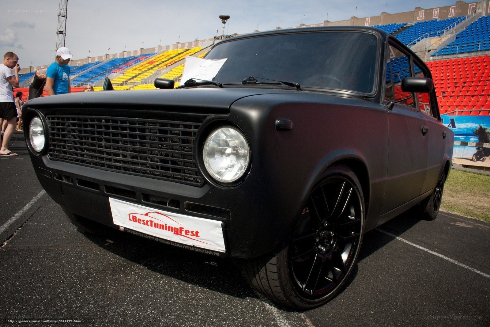 Black matte Lada at tuning festival