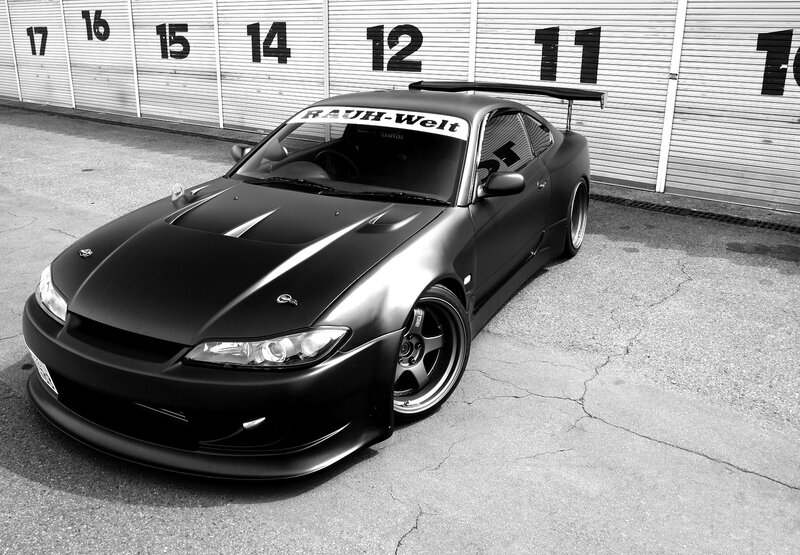 Black matte sports car in garage