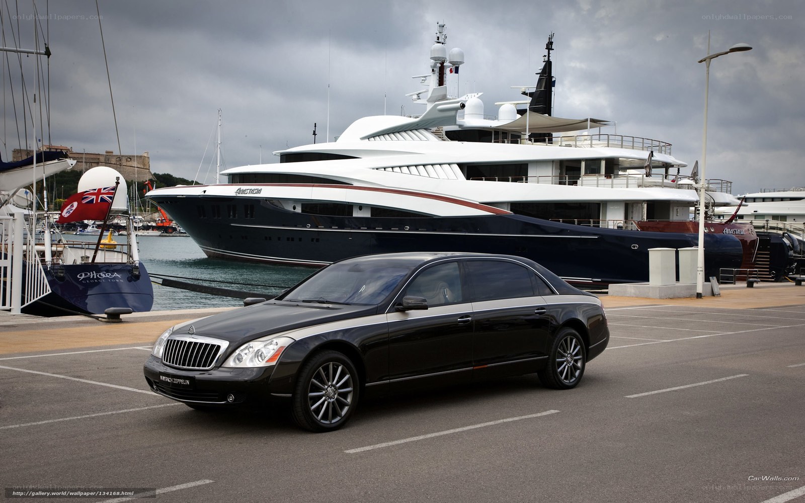 Black Maybach at marina