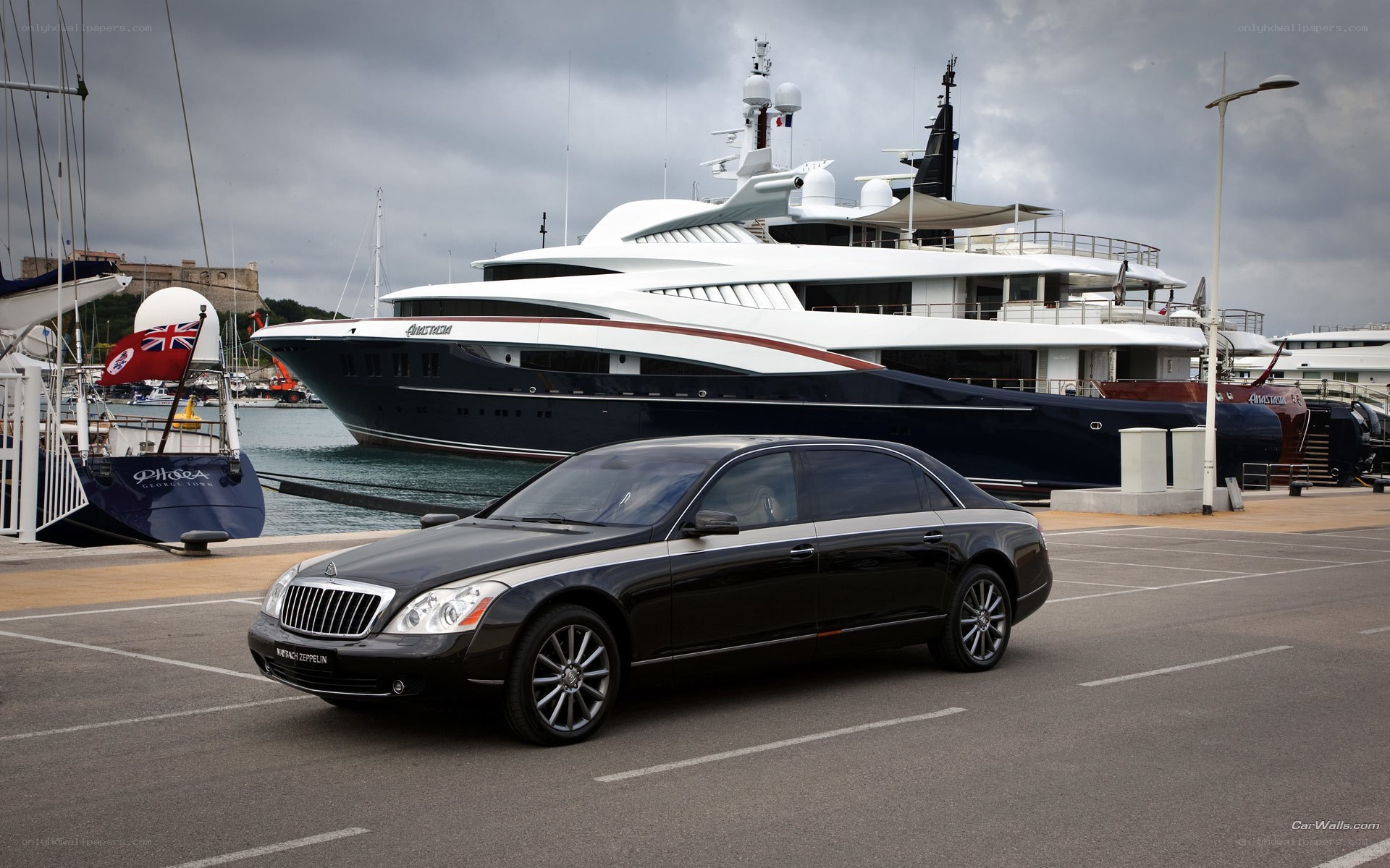 Black Maybach in marina