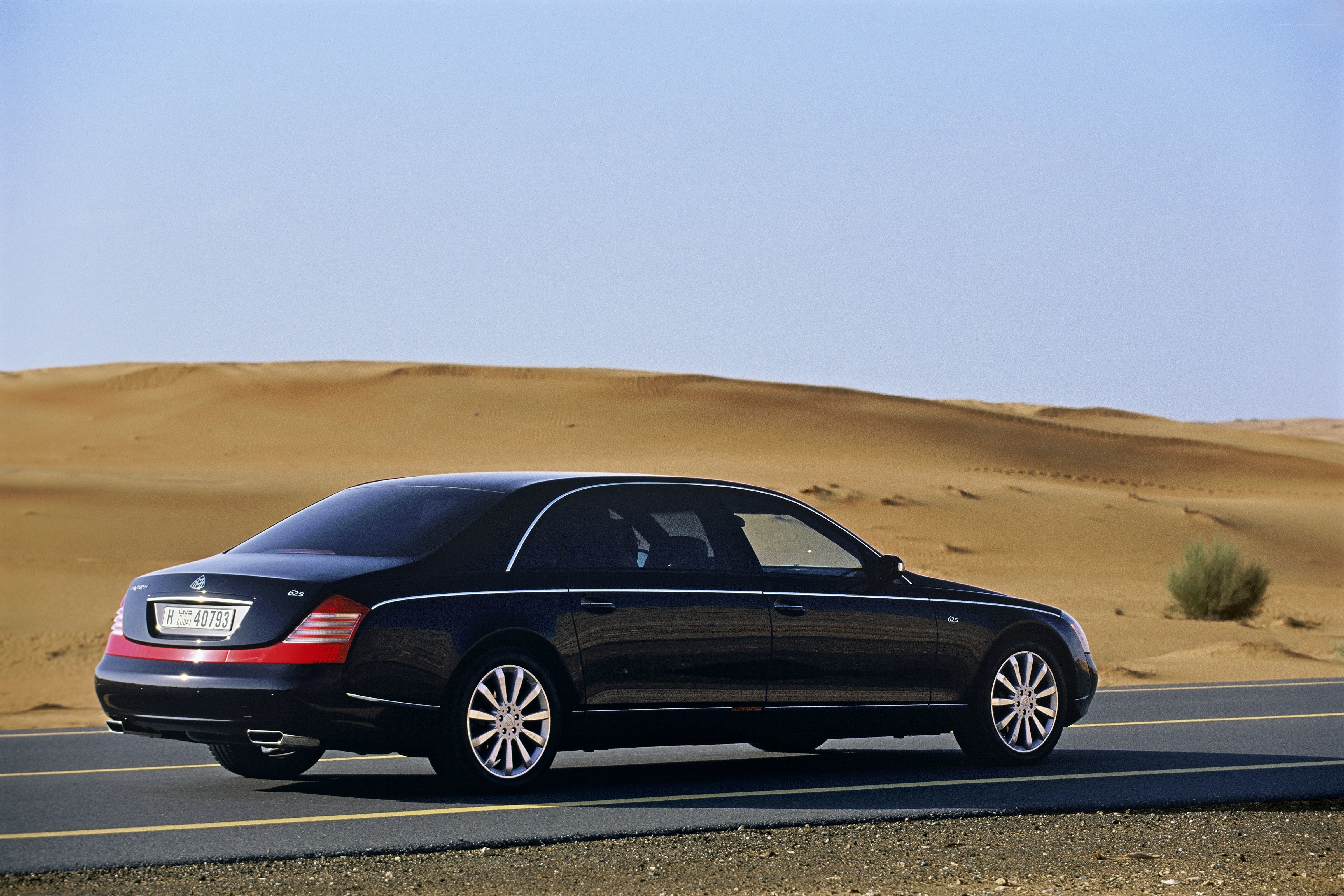 Black Maybach on desert road