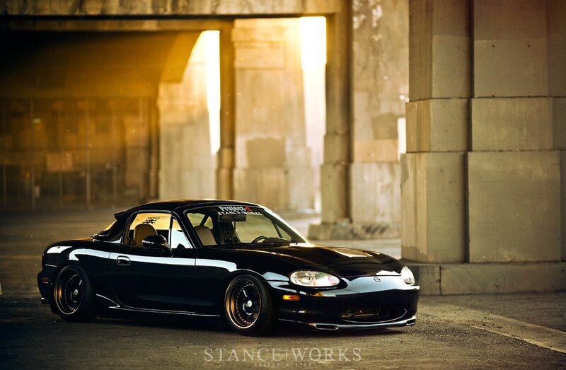 Black Mazda Miata — Dramatic, Sunset