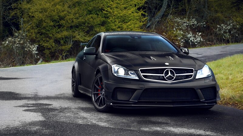 Black Mercedes-AMG C63 on a road