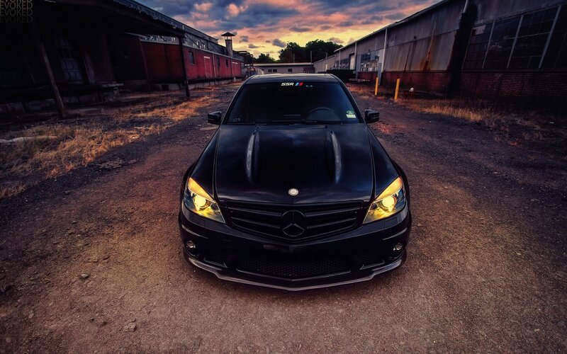 Black Mercedes-benz Car — Dramatic, Sunset, Photograph, Building