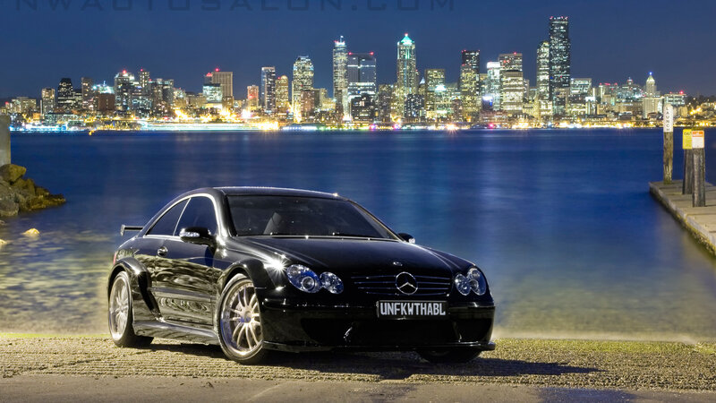 Black Mercedes-benz Coupe — Dramatic, Night, Photograph, City Skyline