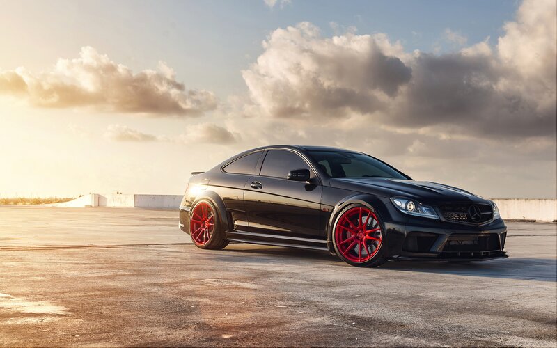 Black Mercedes-benz Coupe — Dramatic, Sunset
