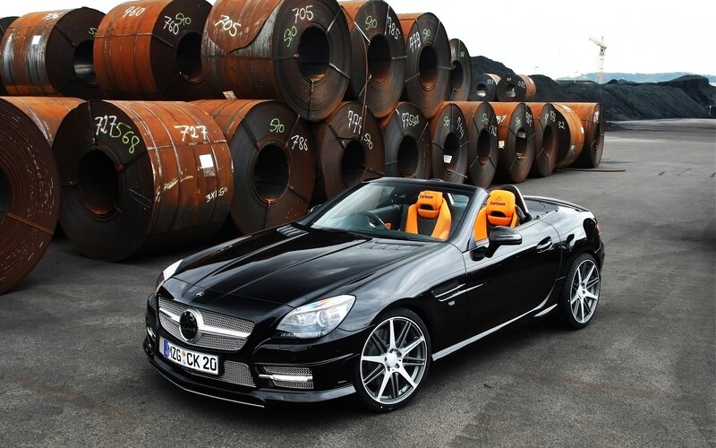 Black Mercedes-Benz SLK with orange seats