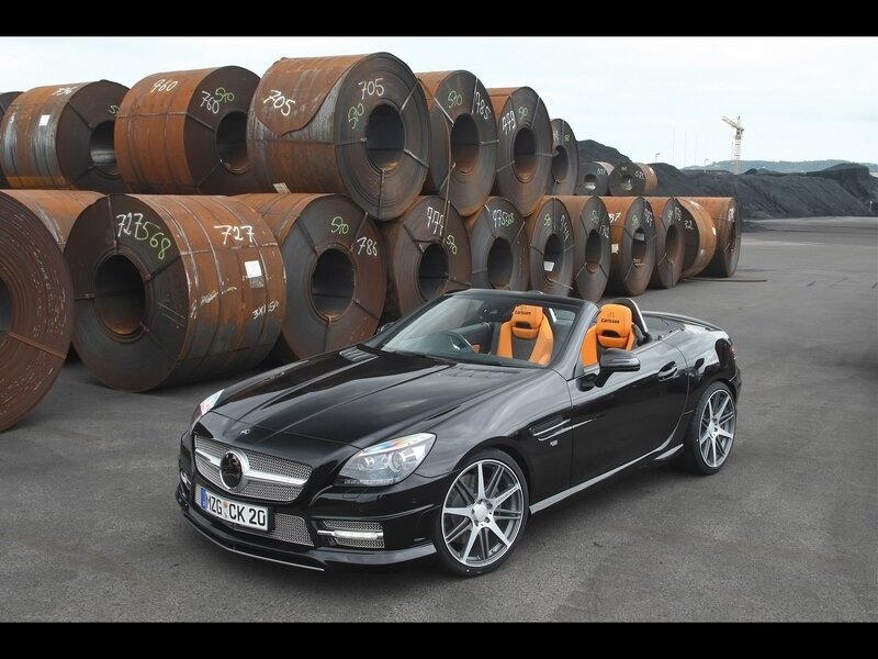 Black Mercedes-Benz SLK with orange seats