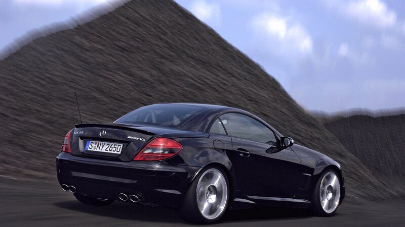Black Mercedes-Benz SLK55 AMG in motion