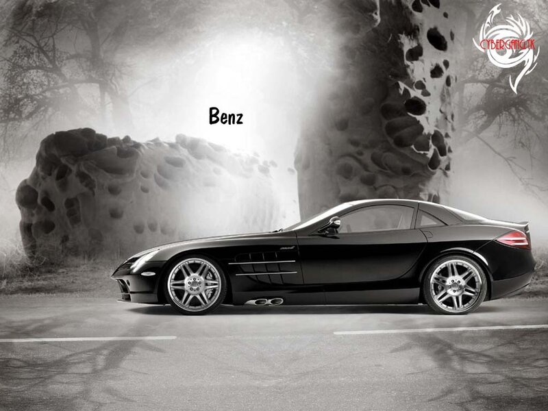 Black Mercedes-Benz SLR on a road