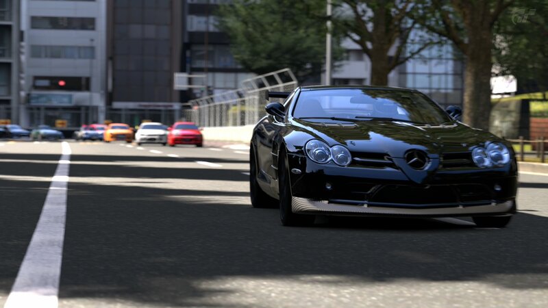 Black Mercedes-Benz SLR on city street