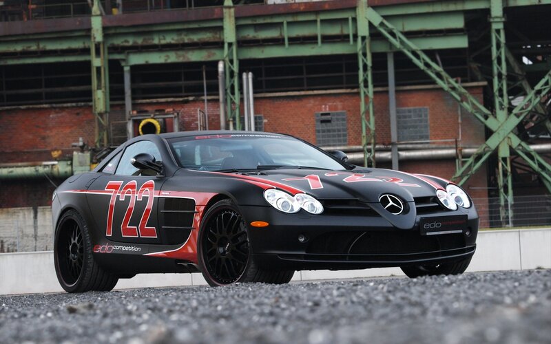 Black Mercedes-Benz SLR with racing decals