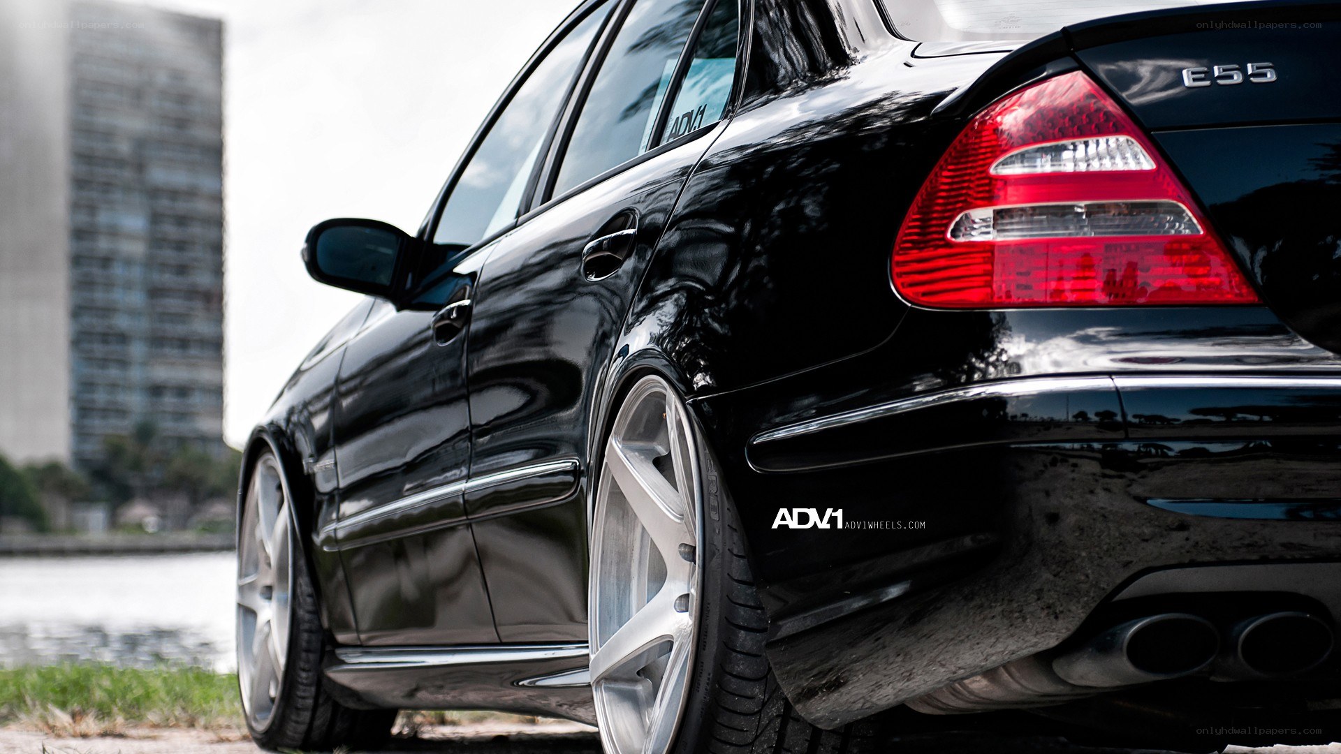 black mercedes e55 with custom wheels