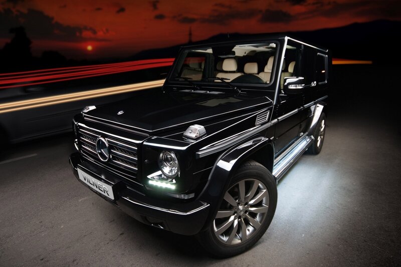 Black Mercedes G-Wagon at sunset