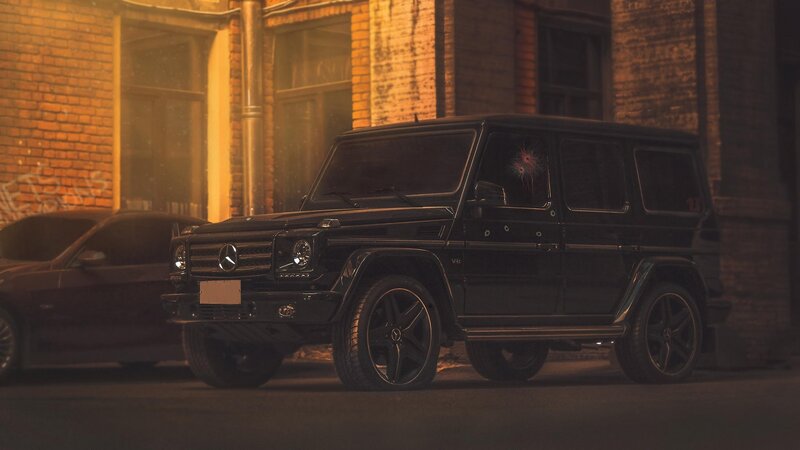 Black Mercedes G-wagon — Dramatic, Night