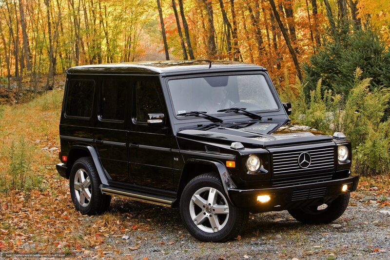 Black Mercedes G-Wagon in autumn forest