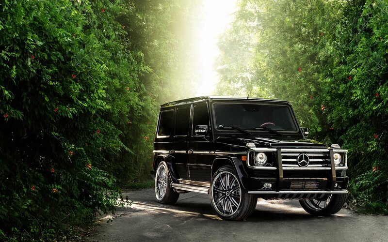 Black Mercedes G-Wagon in forest