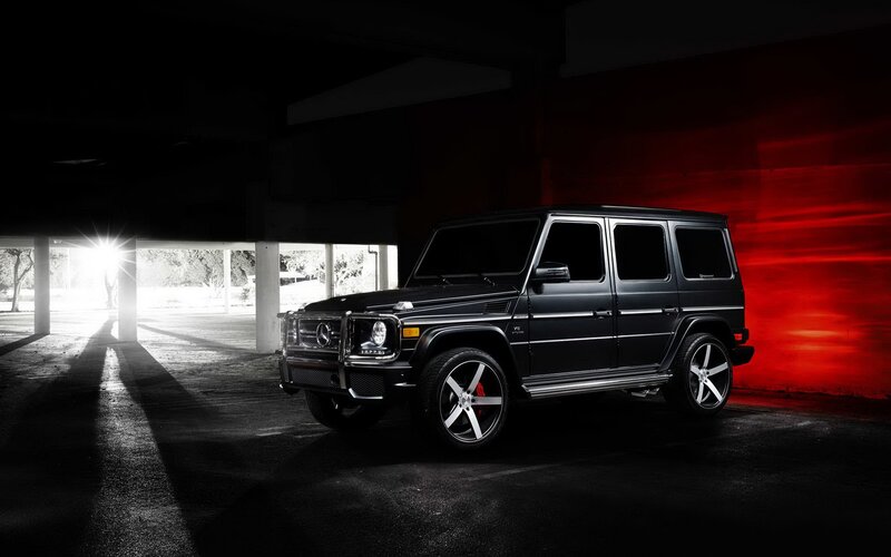 black mercedes g-wagon in garage