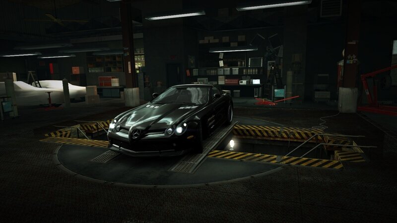 black mercedes in garage