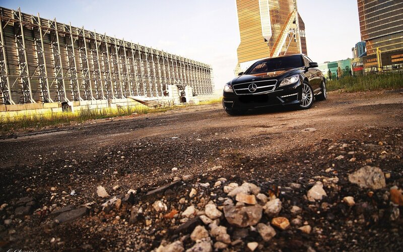 Black Mercedes on a construction site