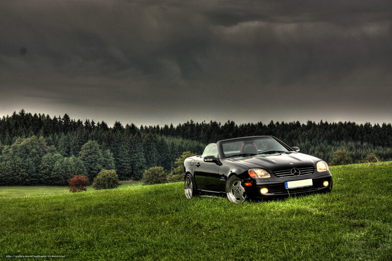 Black Mercedes on a grassy hill