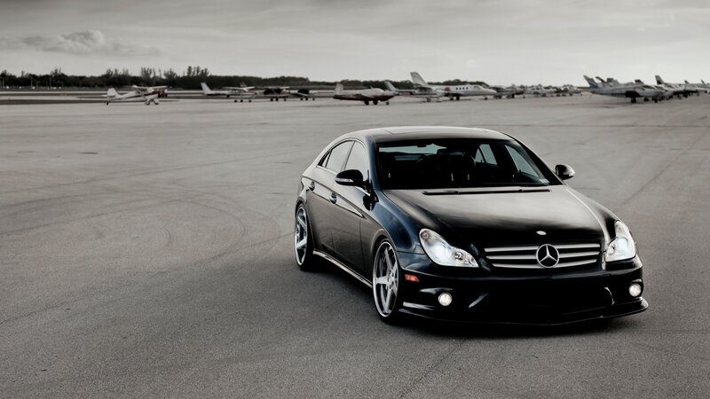 Black Mercedes on an airfield